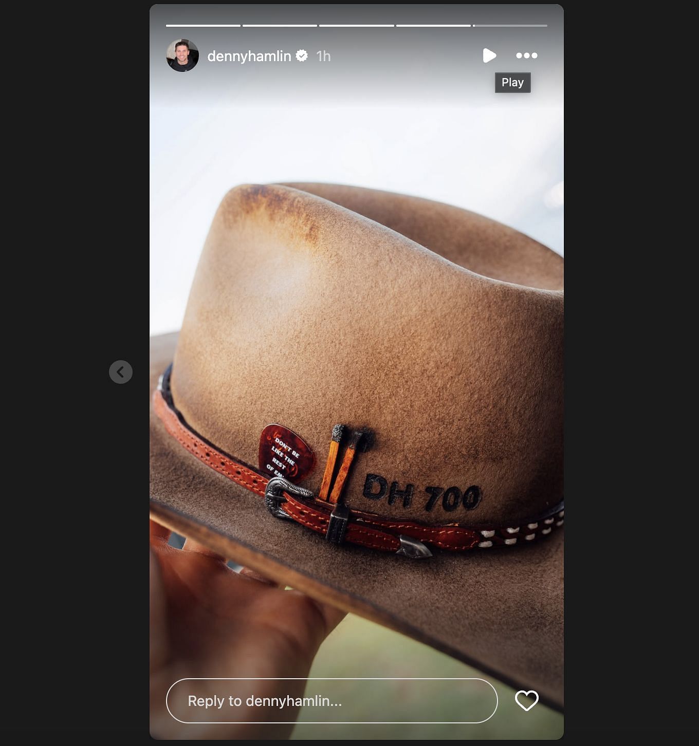 Another look at Hamlin's cowboy hat. Source: @Instagram/dennyhamlin